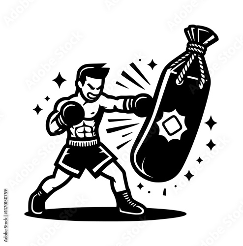 Black Muay Thai Cartoon Logo