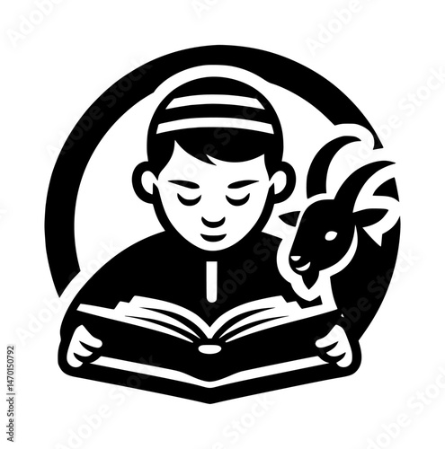 Minimalist Boy and Goat Reading book Logo