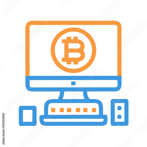 Desktop Computer with Bitcoin Symbol Icon Representing Cryptocurrency Mining and Digital Finance