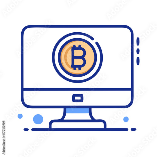 Desktop Computer with Bitcoin Symbol Icon Representing Cryptocurrency Mining and Digital Finance