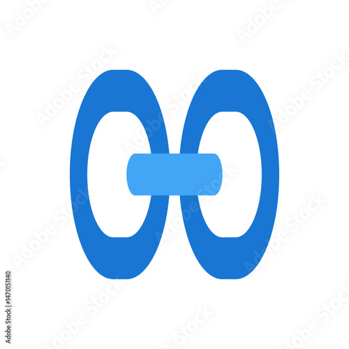 Blue link icon depicting two connected circles with a horizontal bar in the middle on a white background