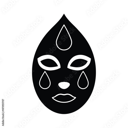 Minimalist black and white illustration of a teardrop face symbolizing sorrow and emotional expression