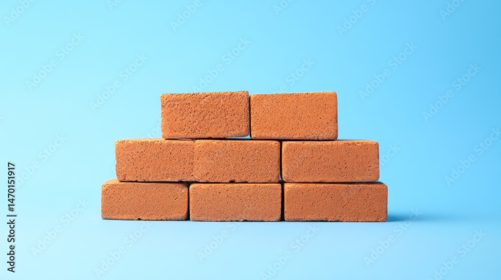Obraz premium Stack of orange bricks on a light blue background