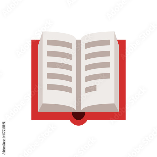Illustration of an open book with a red cover and blank pages displayed in a simple flat design style