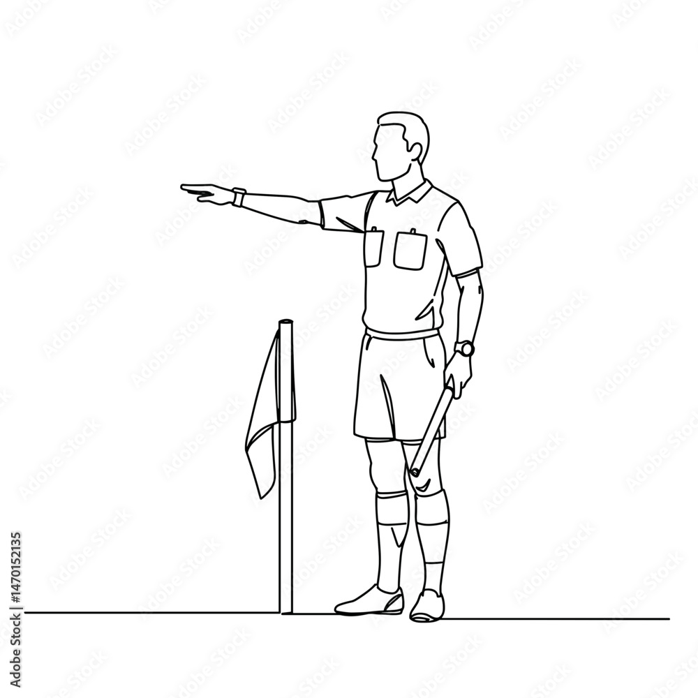 Fototapeta premium Linesman at corner flag signaling in a minimalist line art illustration