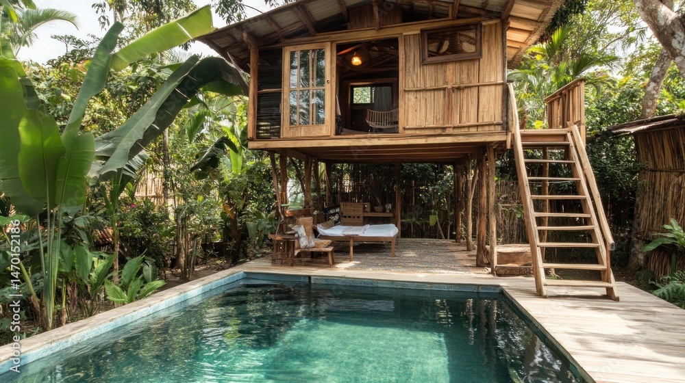 custom made wallpaper toronto digitalTropical wooden cabin with pool