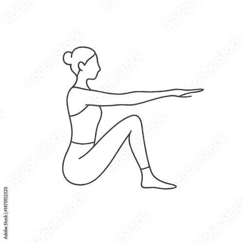 Line Art Icon of Woman Doing Pilates or Core Exercise – Generative AI Vector