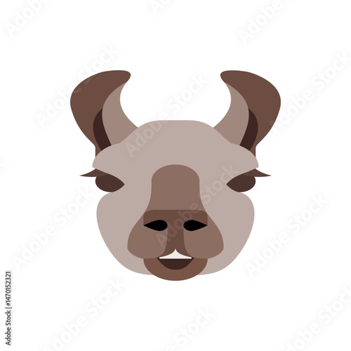Illustration of a llama head with brown and beige colors on a white background in a simple style