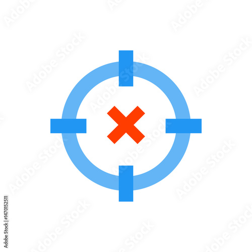 Light blue target with four rectangular extensions and a red x in the center of the target area