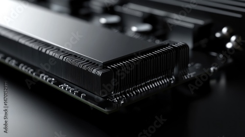 Close-up of advanced computer component with intricate heat dissipation system