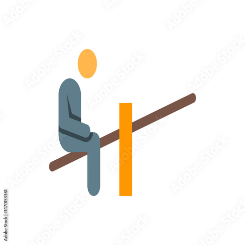 Illustration of a person with a round head sitting on a seesaw with an orange support in the middle