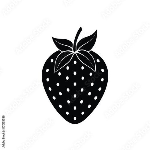 Simple black and white illustration of a delicious strawberry perfect for design elements