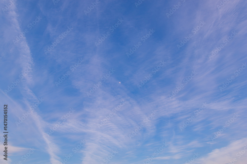 Fototapeta premium 青空と雲と小さな月