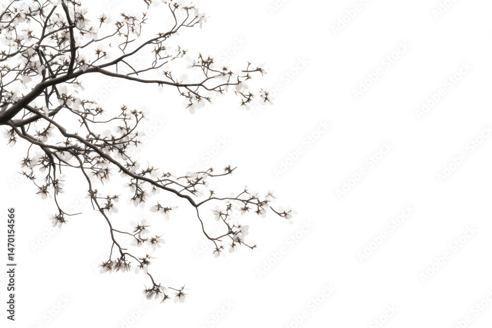 Fototapeta premium Flowering branch with white blooms isolated on transparent background