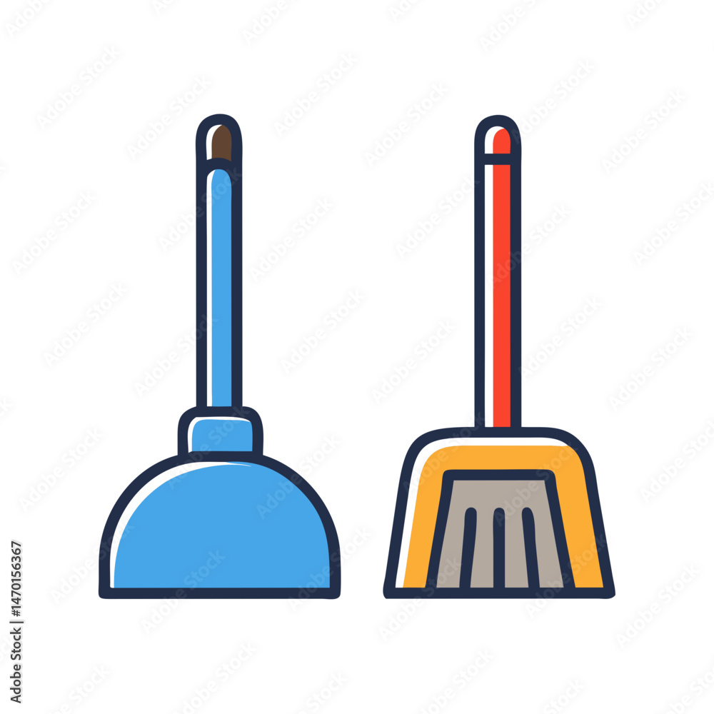 Naklejka premium Dustpan and Broom Cleaning Set Icon Representing Household Cleaning Tools