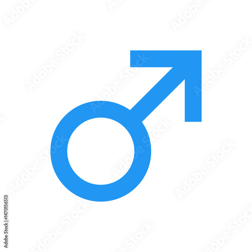 A blue male symbol with a circle and an arrow pointing diagonally upwards displayed on a white background