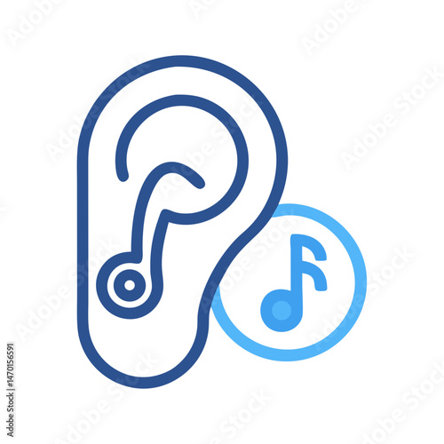 Ear with Music Note Icon Representing Active Listening and Audio Perception