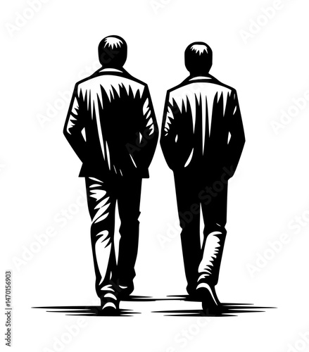 Two Walking Men Sketch Icon Logo