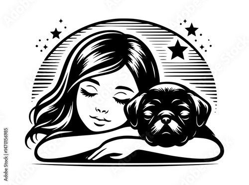 Sleeping Girl Pug Icon Logo