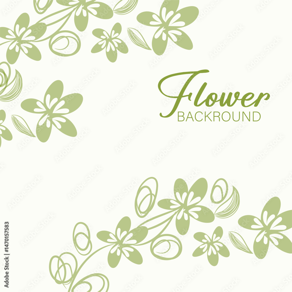 Abstract green floral design with spring flowers, leaves, and a butterfly creates a natural, decorative vector illustration Abstract green floral design with spring flowers, leaves, and a butterfly creates a natural, decorative vector illustration
