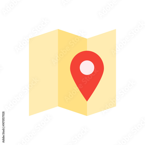 Illustration of a folded map with a red location pin marking a specific destination or point of interest