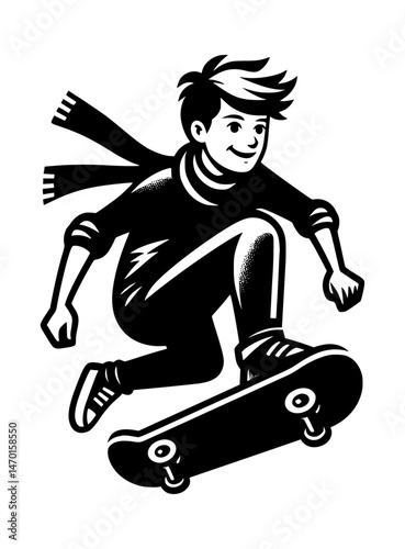 Black Skateboard Teen Boy Icon Logo Vector