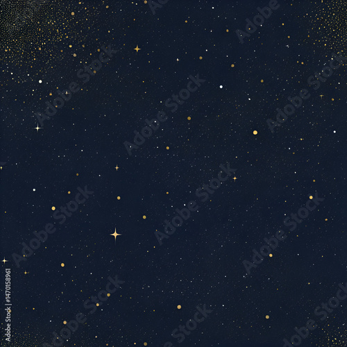 Create a minimalist background with a subtle noise effect resembling a starry sky. Use a dark gradient from deep purple to midnight blue, with tiny specks of white and faint accents of shimmering gold