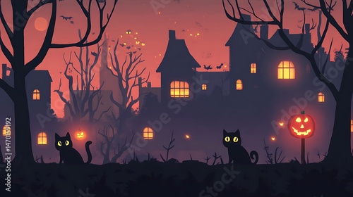 Halloween Night with Cats, and Town.