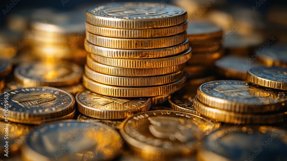 Stacks of neatly arranged euro coins showcasing the strength of currency in a detailed close-up view