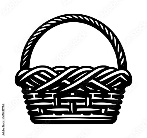 Wicker Basket Icon Logo Vector Black White Style