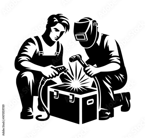 Young Welder Repair Icon Logo Vector Art Design