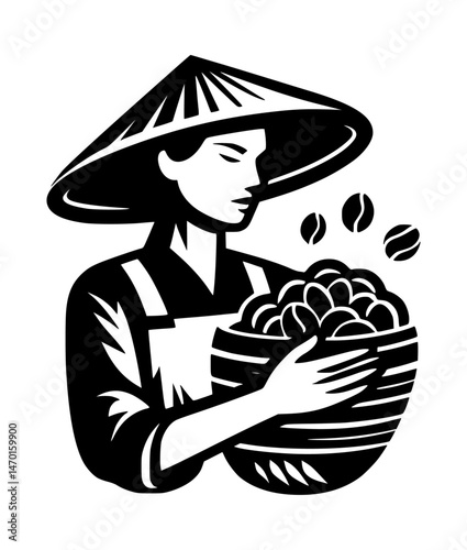 Female Coffee Picker Icon Logo Vector Design