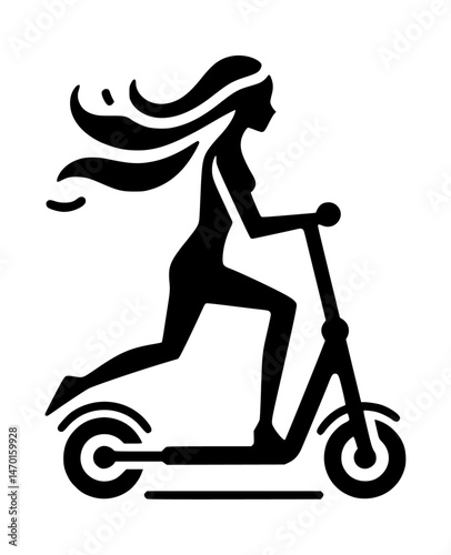 Woman Kick Scooter Icon Logo Black Vector