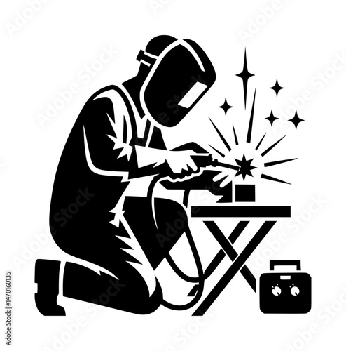 Welder Man Working Icon Vector Black White Logo