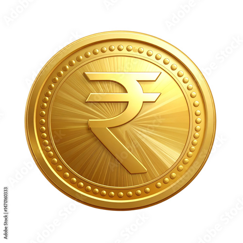  Embossed Rupee Symbol on Gold Currency Coin – Isolated Clipart