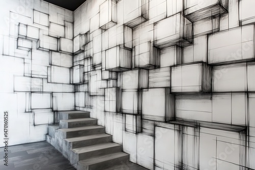 Abstract geometric wall art with steps