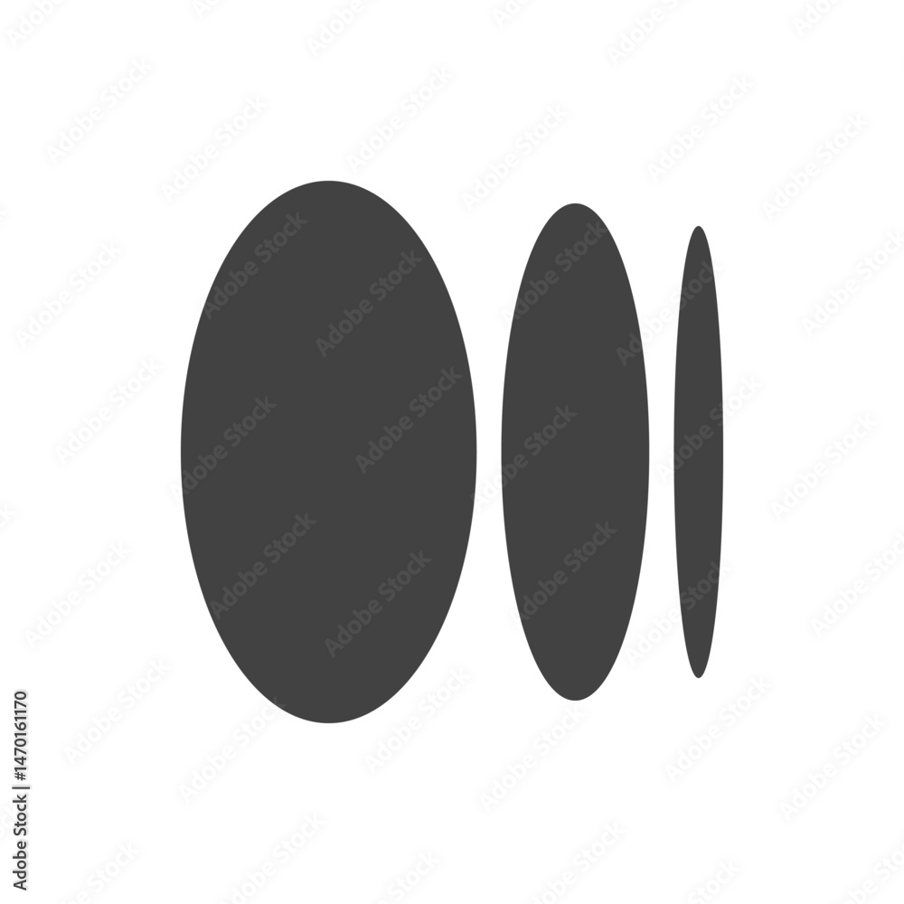 Three gray ellipses arranged horizontally with varying degrees of elongation on a white background space Three gray ellipses arranged horizontally with varying degrees of elongation on a white background space
