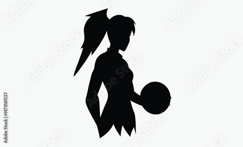 woman basketball silhouette, female athlete jump, layup shot pose, black white player