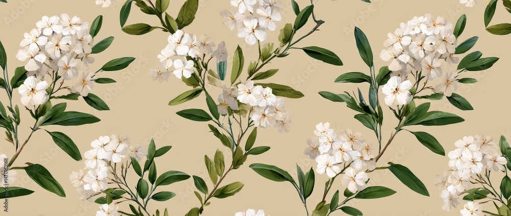 Fototapeta premium Elegant white flowers on beige background.