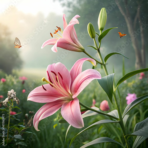 beautiful pink lily in garden