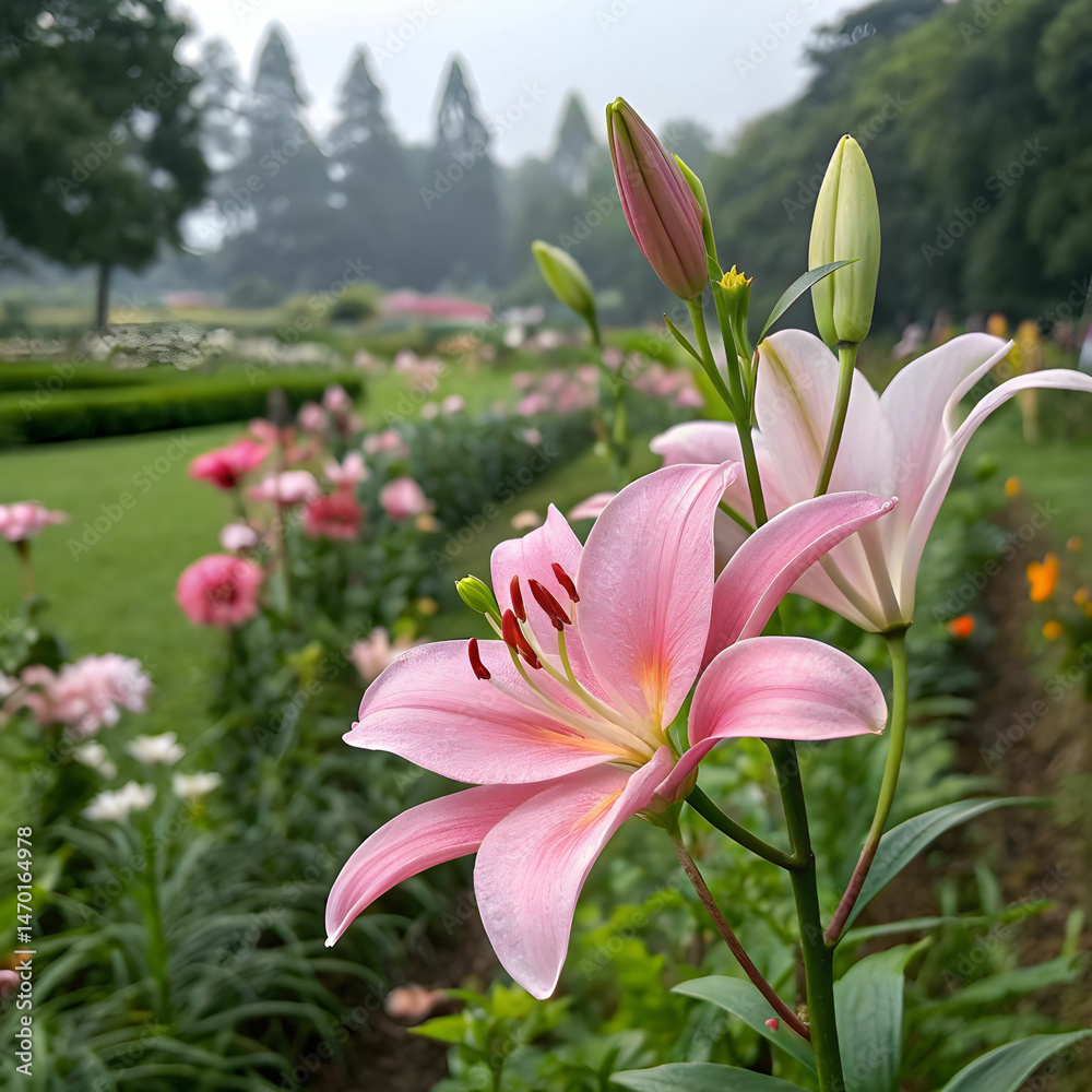 Fototapeta premium beautiful pink lily in garden