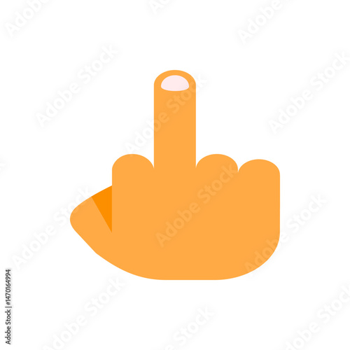 Illustration of an orange hand gesture with the middle finger extended on a white isolated background