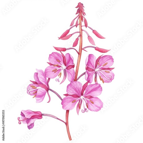 Pink Watercolor Flower Illustration on White Background