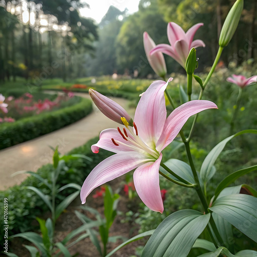 beautiful pink lily in garden