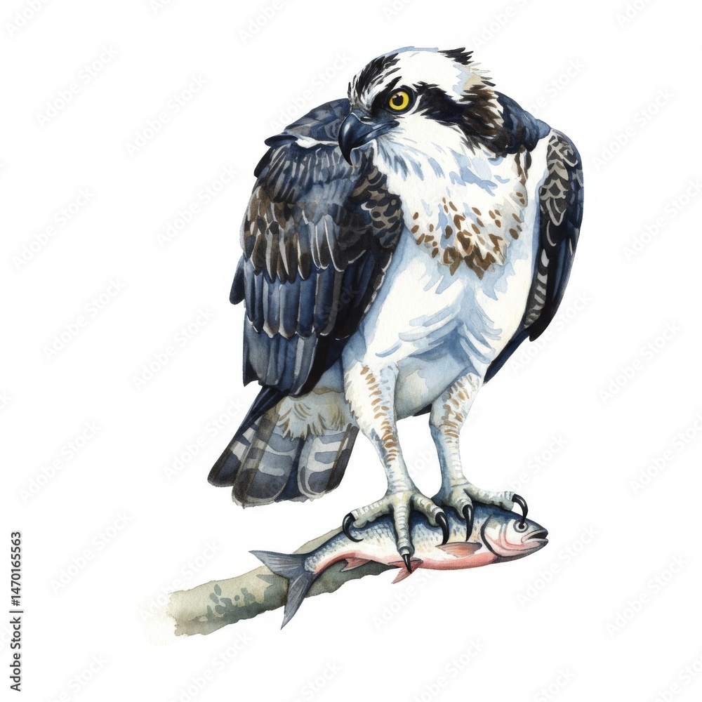 Fototapeta premium Watercolor Illustration of Osprey with Fish