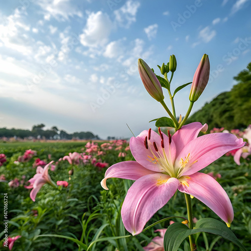 beautiful pink lily in garden