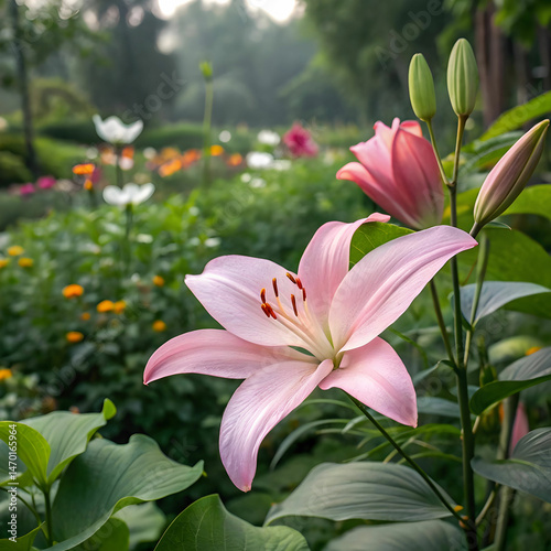 beautiful pink lily in garden
