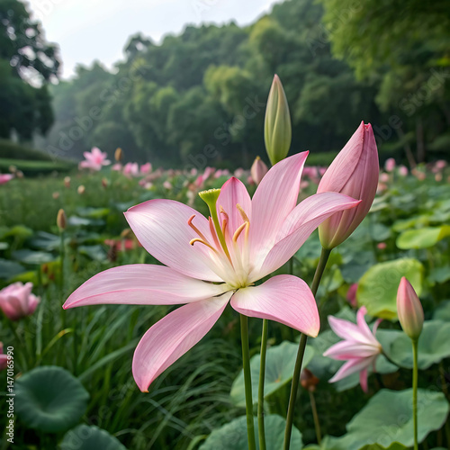 beautiful pink lily in garden