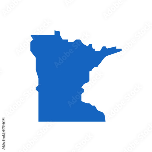 A blue silhouette of the state of minnesota displayed on a white background in a simple vector graphic