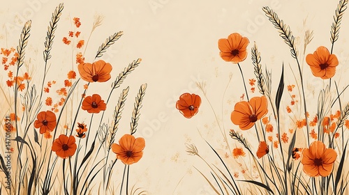 Orange Poppies Field Summer Bloom.